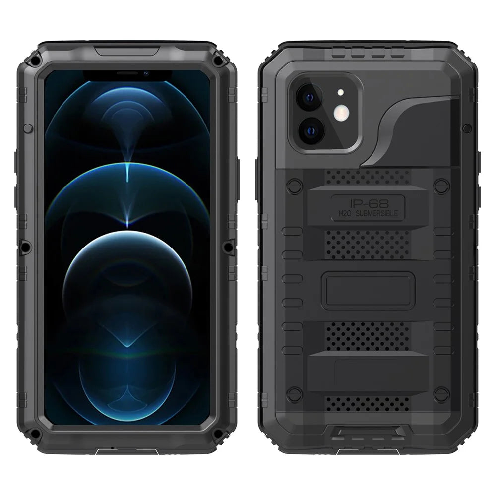 Silicone+Metal Full Protection Shockproof Waterproof Cover for iPhone 12 - Black - 1