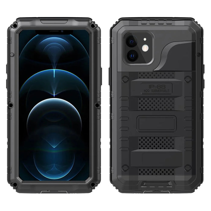 Silicone+Metal Full Protection Shockproof Waterproof Cover for iPhone 12 - Black - 1