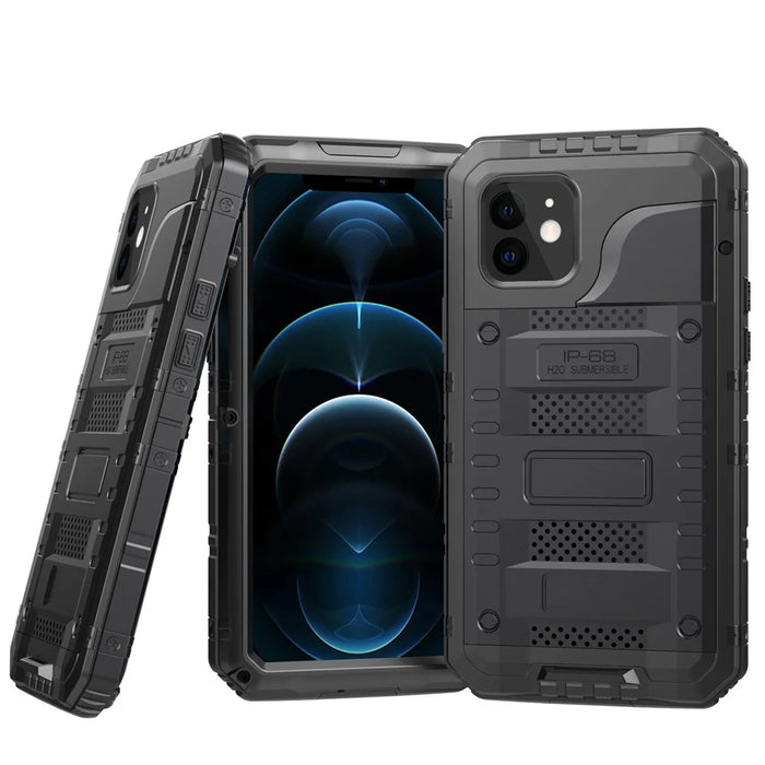Silicone+Metal Full Protection Shockproof Waterproof Cover for iPhone 12 - Black - 2