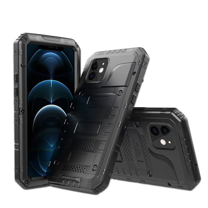 Silicone+Metal Full Protection Shockproof Waterproof Cover for iPhone 12 - Black - 3