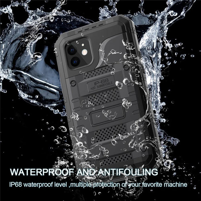 Silicone+Metal Full Protection Shockproof Waterproof Cover for iPhone 12 - Black - 4
