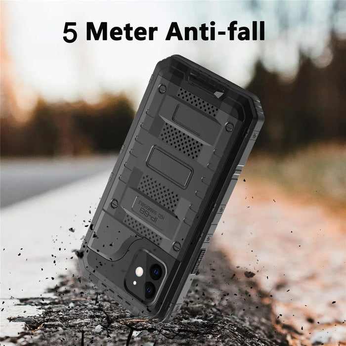 Silicone+Metal Full Protection Shockproof Waterproof Cover for iPhone 12 - Black - 5