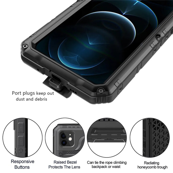 Silicone+Metal Full Protection Shockproof Waterproof Cover for iPhone 12 - Black - 6