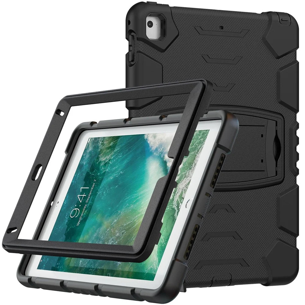 Drop Resistant PC + Silicone Tablet Cover with Kickstand for iPad 9.7-inch (2018)/(2017)/Pro 9.7 inch (2016)/Air 2 - Black/Black - 2
