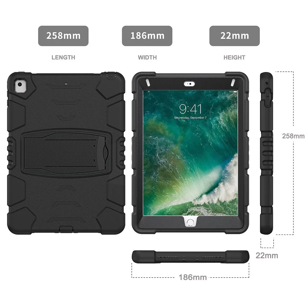 Drop Resistant PC + Silicone Tablet Cover with Kickstand for iPad 9.7-inch (2018)/(2017)/Pro 9.7 inch (2016)/Air 2 - Black/Black - 4