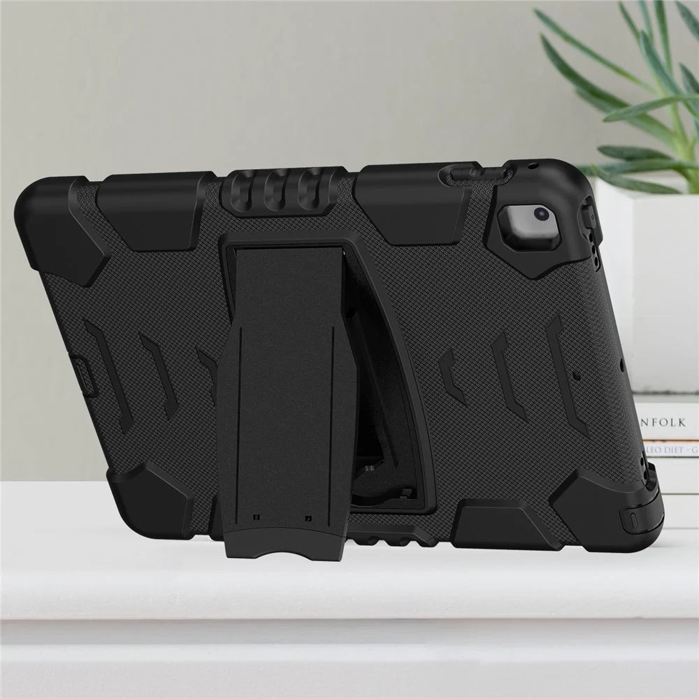 Drop Resistant PC + Silicone Tablet Cover with Kickstand for iPad 9.7-inch (2018)/(2017)/Pro 9.7 inch (2016)/Air 2 - Black/Black - 7