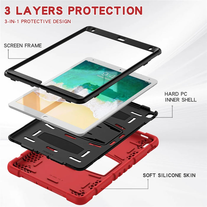 For iPad Pro 10.5-inch (2017) / iPad Air 10.5 inch (2019) PC + Silicone Tablet Cover with Kickstand - Red / Black - 6