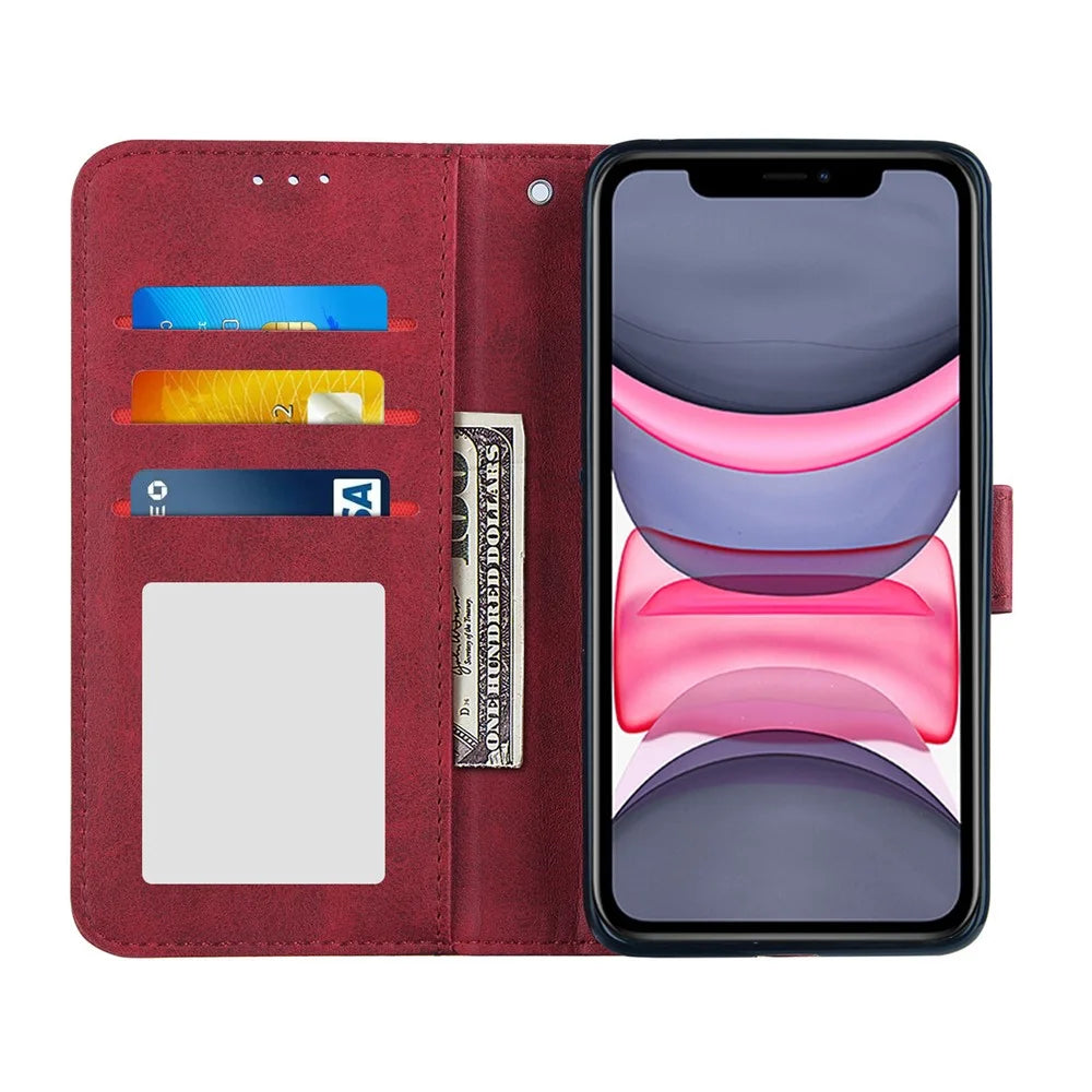 Splicing Leather Phone Cover Wallet Stand Case with Strap for iPhone 11 6.1 inch - Red - 3