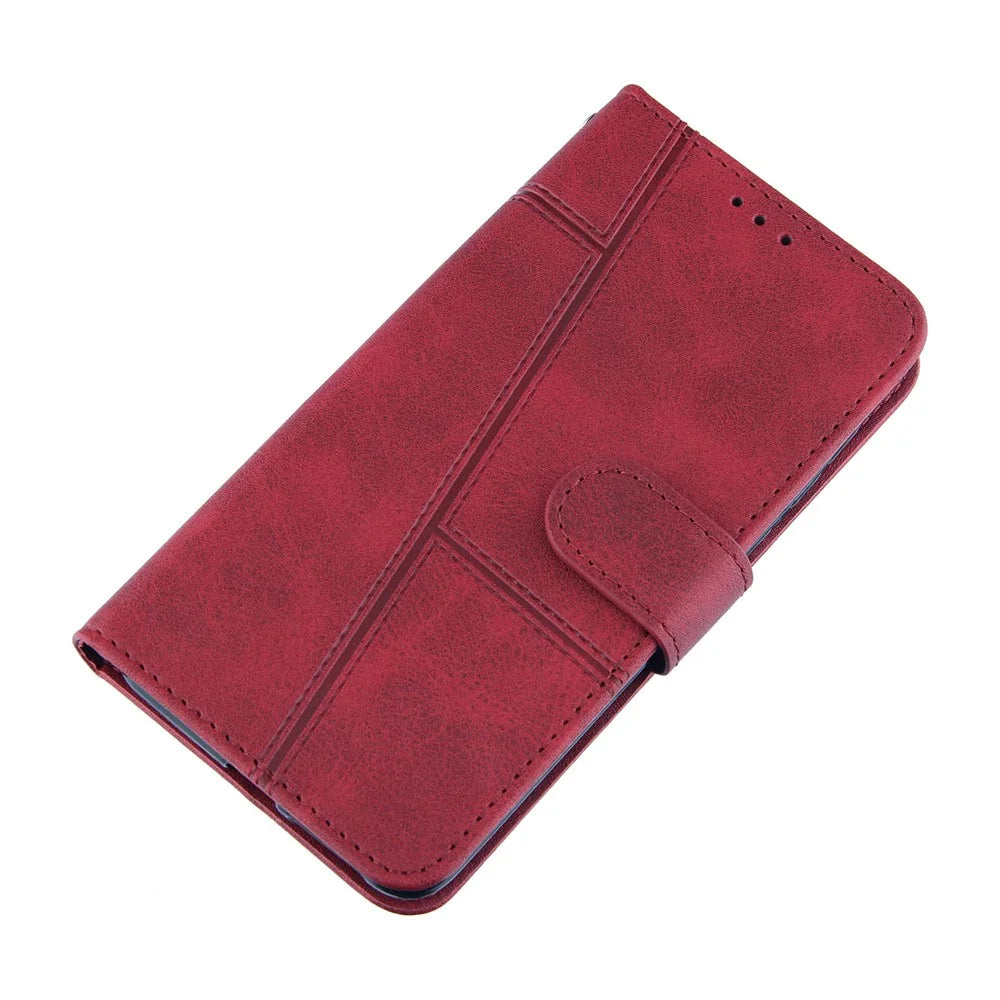 Splicing Leather Phone Cover Wallet Stand Case with Strap for iPhone 11 6.1 inch - Red - 4