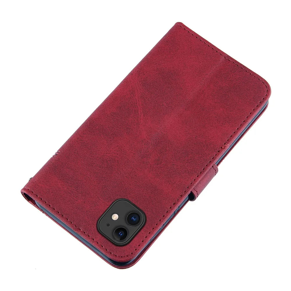 Splicing Leather Phone Cover Wallet Stand Case with Strap for iPhone 11 6.1 inch - Red - 5