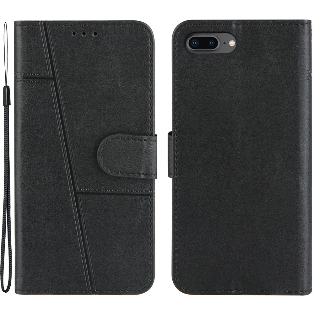 Splicing Leather Phone Cover Stand Case with Wallet for iPhone 6 Plus 5.5 inch/7 Plus 5.5 inch/8 Plus 5.5 inch - Black - 1