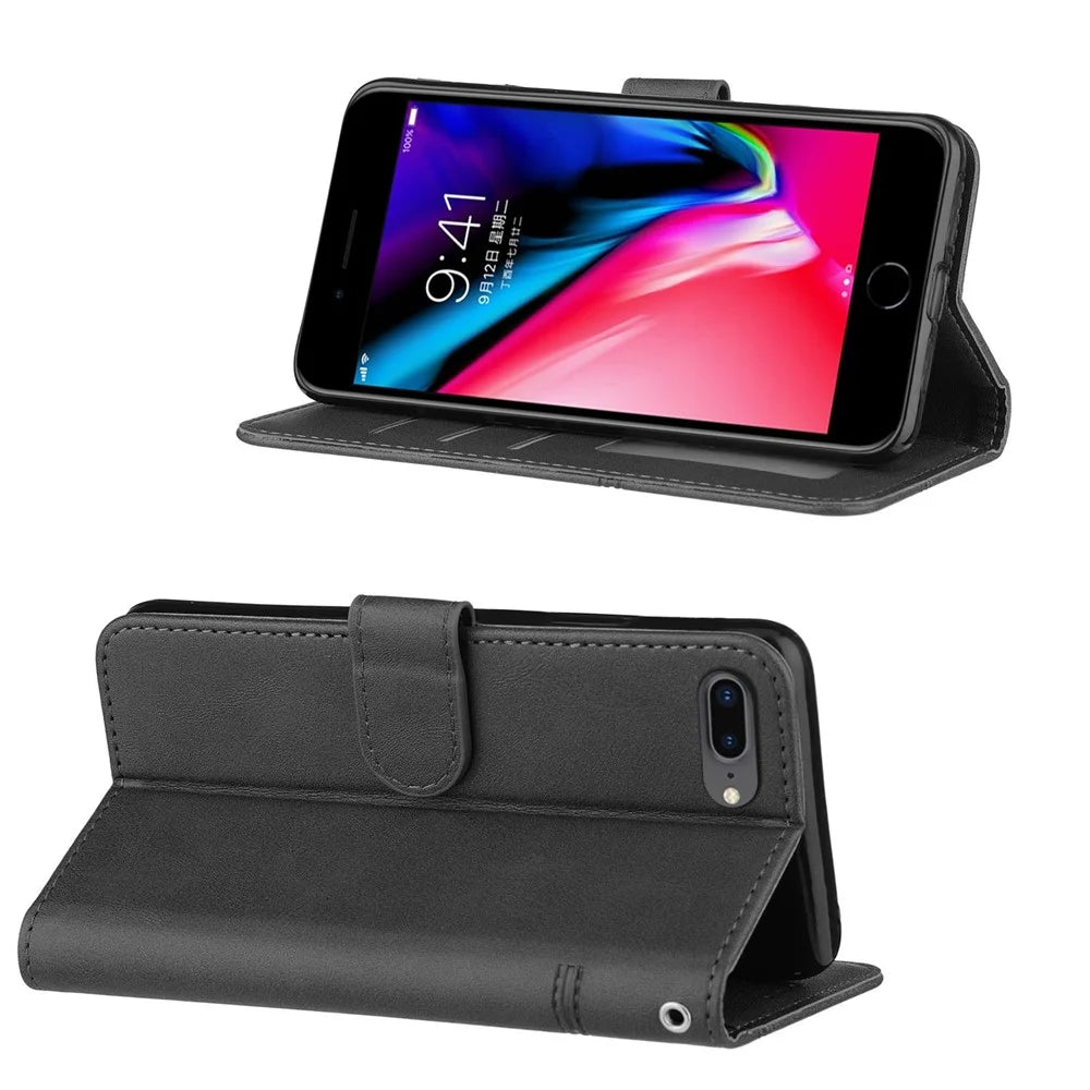 Splicing Leather Phone Cover Stand Case with Wallet for iPhone 6 Plus 5.5 inch/7 Plus 5.5 inch/8 Plus 5.5 inch - Black - 2