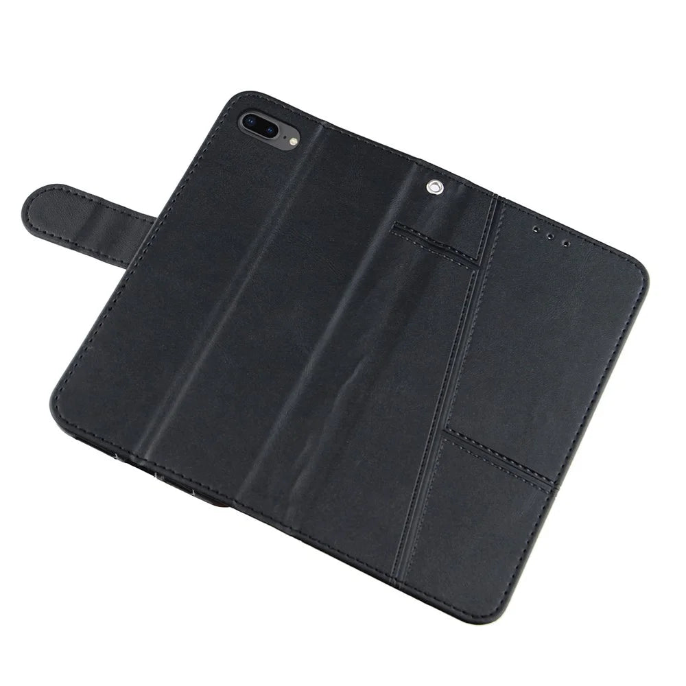 Splicing Leather Phone Cover Stand Case with Wallet for iPhone 6 Plus 5.5 inch/7 Plus 5.5 inch/8 Plus 5.5 inch - Black - 6