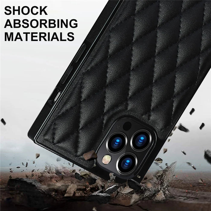 Chain Lanyard Stitching Rhombus Shock-Proof Protective Phone Case for iPhone 12 Pro Max - Black - 5