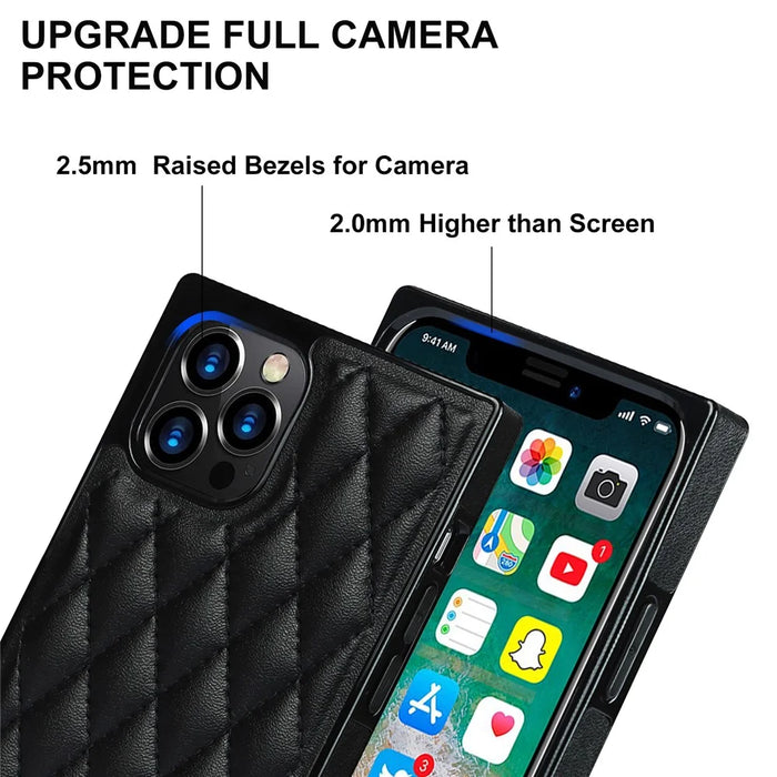 Chain Lanyard Stitching Rhombus Shock-Proof Protective Phone Case for iPhone 12 Pro Max - Black - 6