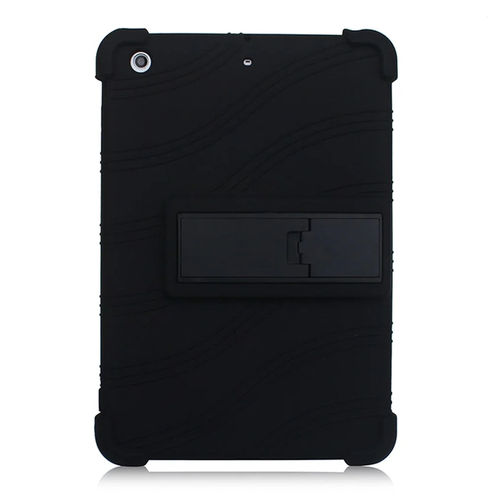 For iPad Mini 3 / Mini 2 / Mini Silicone Tablet Shell Kickstand Cover - Black - 1