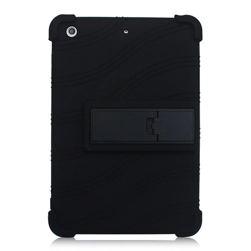For iPad Mini 3 / Mini 2 / Mini Silicone Tablet Shell Kickstand Cover - Black - 1