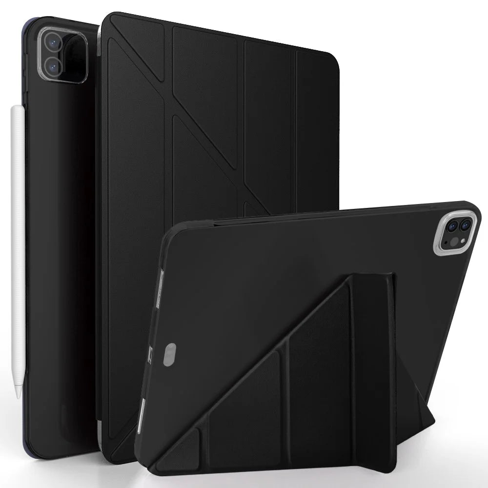 For iPad Pro 12.9-inch (2022) / (2021) / (2020) / (2018) Origami Stand Smart TPU Leather Case Tablet Cover Protector - Black - 1