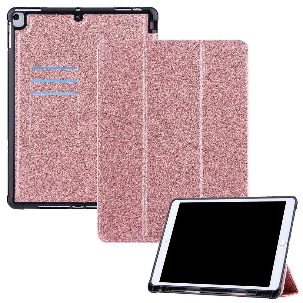 Tri-fold Stand Leather Tablet Cover Smart Case with Pen Slot for iPad 10.2 (2021)/(2020)/(2019)/Air 10.5 inch (2019)/Pro 10.5-inch (2017) - Rose Gold - 1