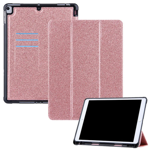 Tri-fold Stand Leather Tablet Cover Smart Case with Pen Slot for iPad 10.2 (2021)/(2020)/(2019)/Air 10.5 inch (2019)/Pro 10.5-inch (2017) - Rose Gold - 1