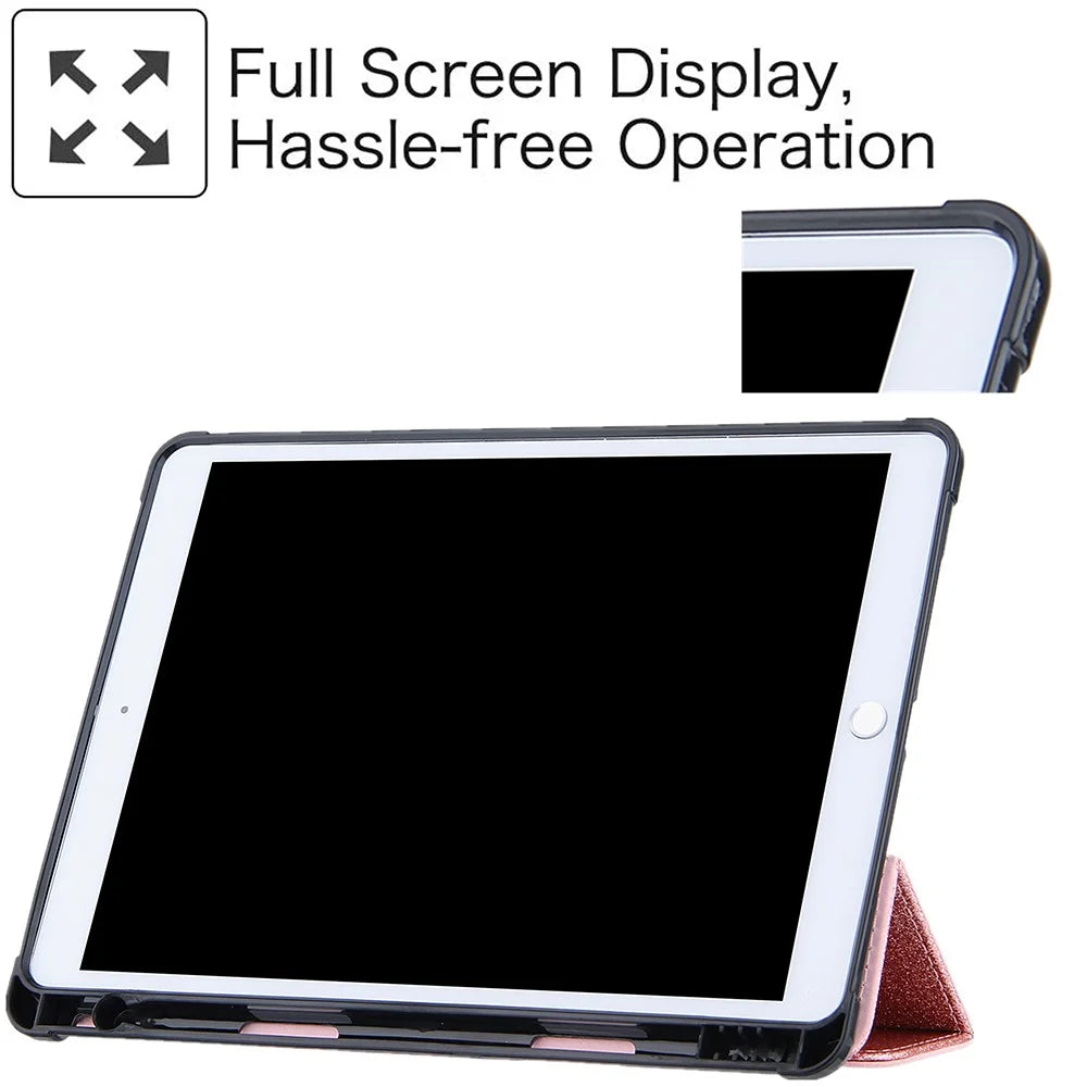 Tri-fold Stand Leather Tablet Cover Smart Case with Pen Slot for iPad 10.2 (2021)/(2020)/(2019)/Air 10.5 inch (2019)/Pro 10.5-inch (2017) - Rose Gold - 2