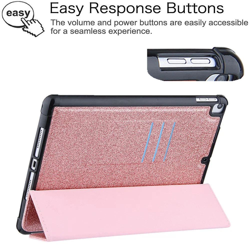Tri-fold Stand Leather Tablet Cover Smart Case with Pen Slot for iPad 10.2 (2021)/(2020)/(2019)/Air 10.5 inch (2019)/Pro 10.5-inch (2017) - Rose Gold - 3