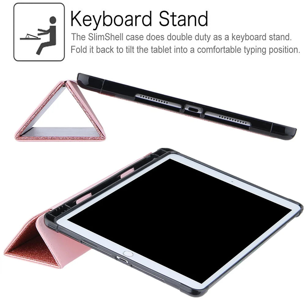 Tri-fold Stand Leather Tablet Cover Smart Case with Pen Slot for iPad 10.2 (2021)/(2020)/(2019)/Air 10.5 inch (2019)/Pro 10.5-inch (2017) - Rose Gold - 4
