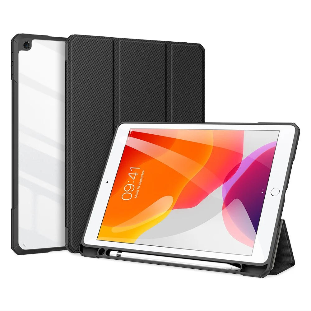 DUX DUCIS TOBY Series Business Style Leather Tablet Case Tri-fold Stand Cover for iPad 10.2 (2021)/(2020)/(2019) - Black - 1