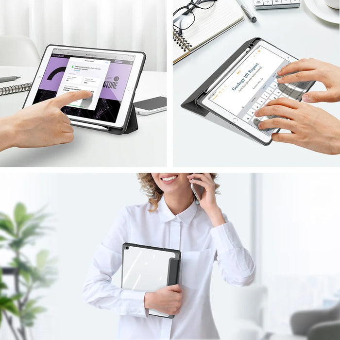 DUX DUCIS TOBY Series Business Style Leather Tablet Case Tri-fold Stand Cover for iPad 10.2 (2021)/(2020)/(2019) - Black - 4