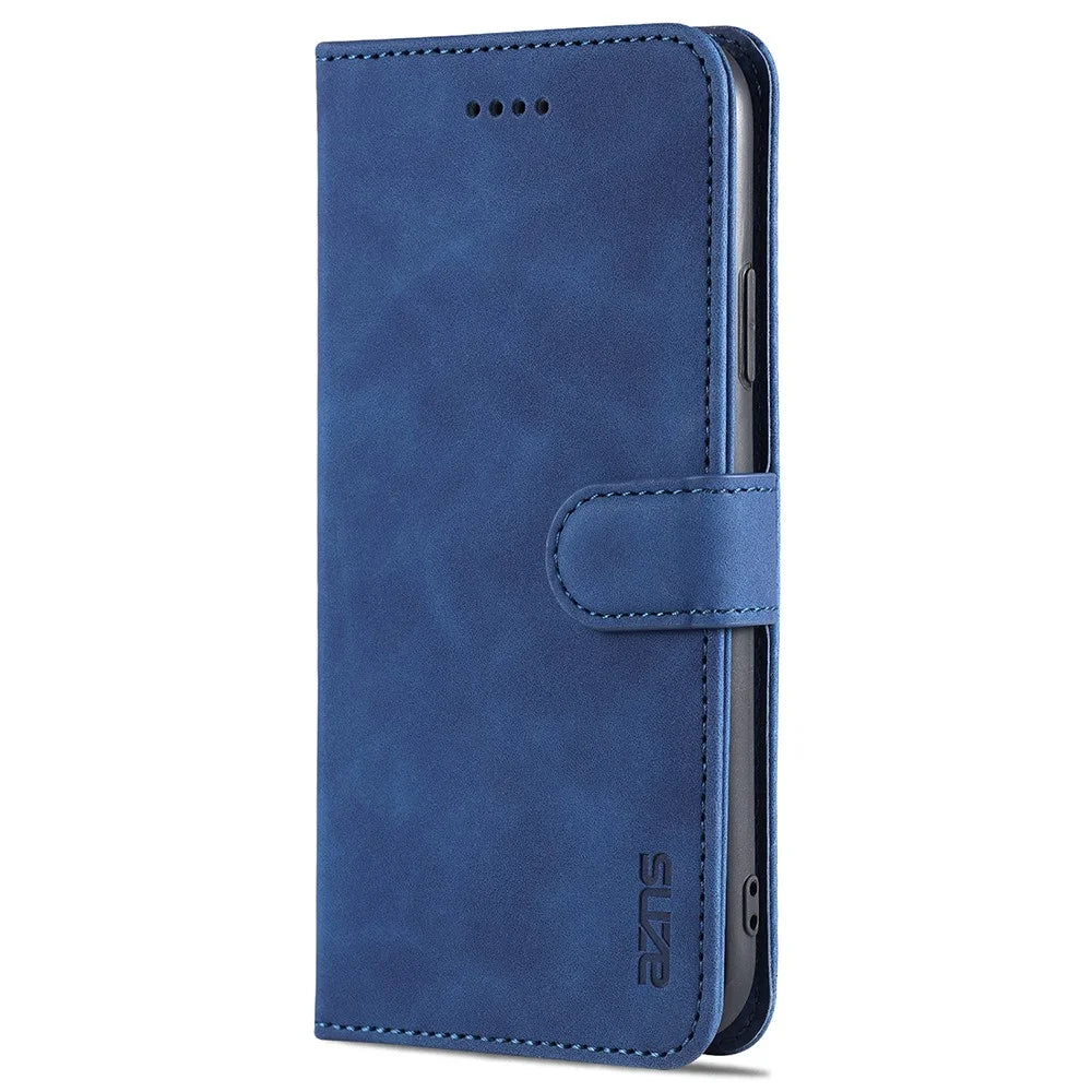 AZNS PU Leather Stand Wallet Design Phone Cover Shell for iPhone 12/12 Pro 6.1 inch - Blue - 2