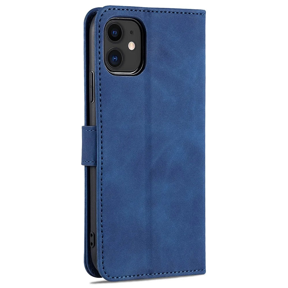 AZNS PU Leather Stand Wallet Design Phone Cover Shell for iPhone 12/12 Pro 6.1 inch - Blue - 3