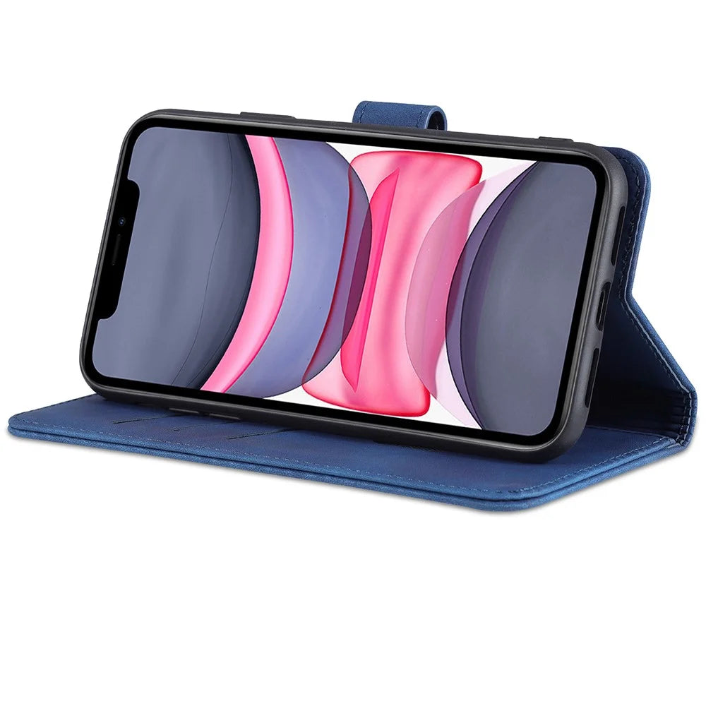 AZNS PU Leather Stand Wallet Design Phone Cover Shell for iPhone 12/12 Pro 6.1 inch - Blue - 4