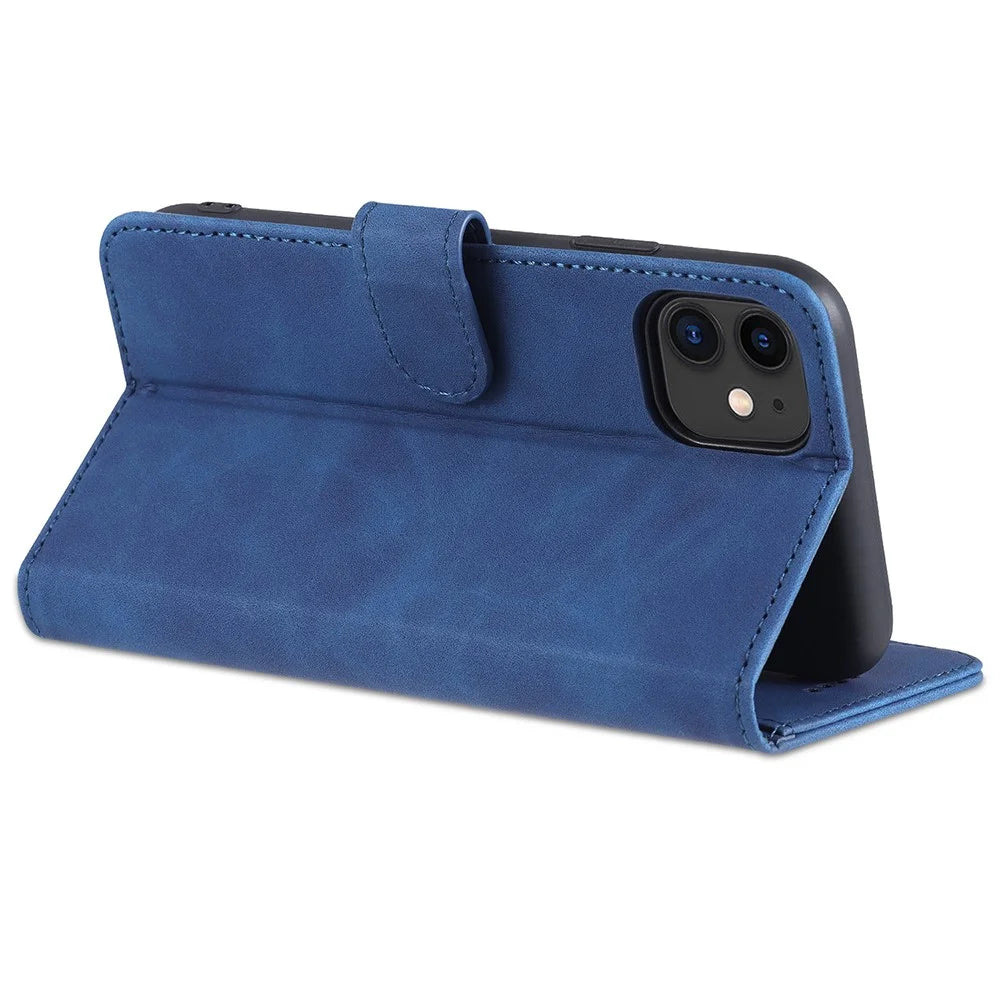 AZNS PU Leather Stand Wallet Design Phone Cover Shell for iPhone 12/12 Pro 6.1 inch - Blue - 5
