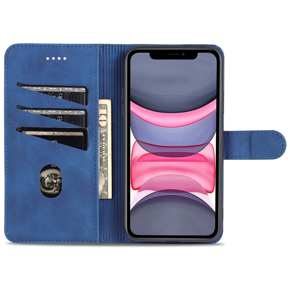 AZNS PU Leather Stand Wallet Design Phone Cover Shell for iPhone 12/12 Pro 6.1 inch - Blue - 6