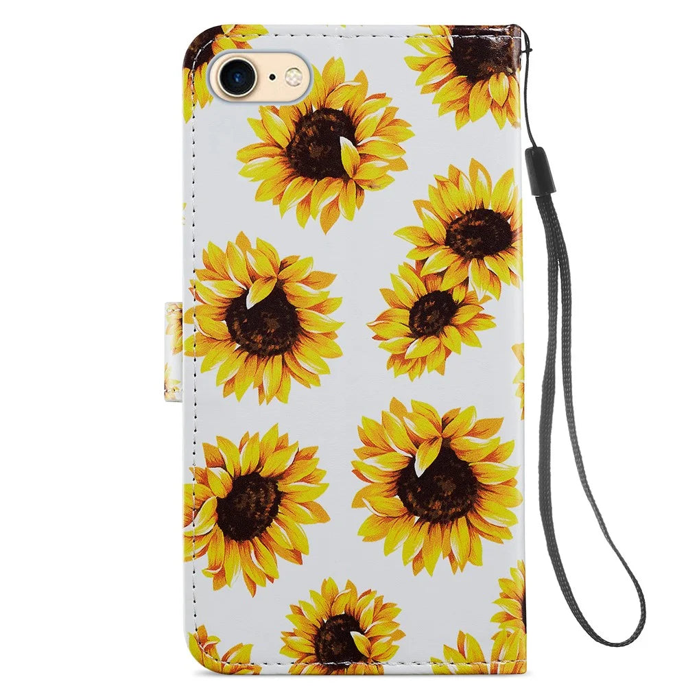 Magnetic Clasp Pattern Printing Design Leather Phone Wallet Stand Case Cover for iPhone 7 4.7 inch/8 4.7 inch/SE (2020)/SE (2022) - Sunflower - 3