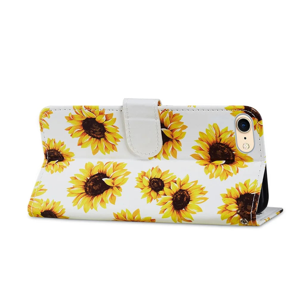 Magnetic Clasp Pattern Printing Design Leather Phone Wallet Stand Case Cover for iPhone 7 4.7 inch/8 4.7 inch/SE (2020)/SE (2022) - Sunflower - 4