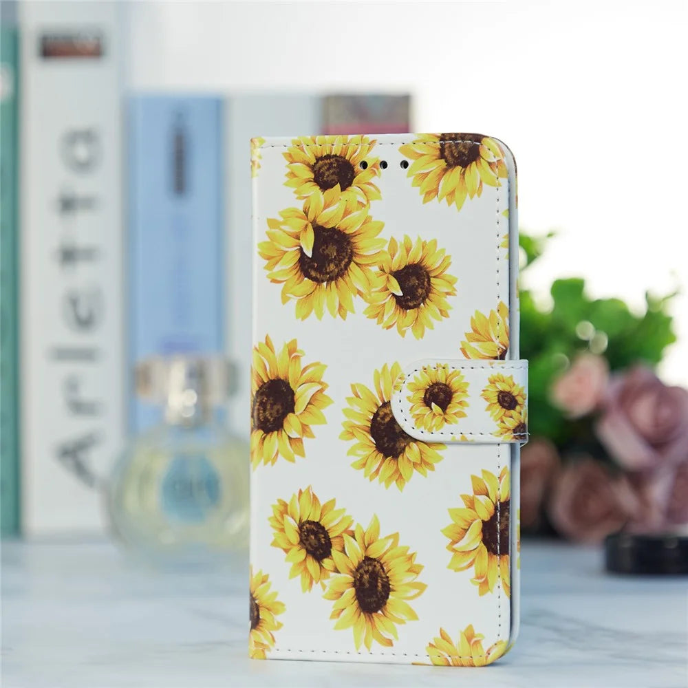 Magnetic Clasp Pattern Printing Design Leather Phone Wallet Stand Case Cover for iPhone 7 4.7 inch/8 4.7 inch/SE (2020)/SE (2022) - Sunflower - 7