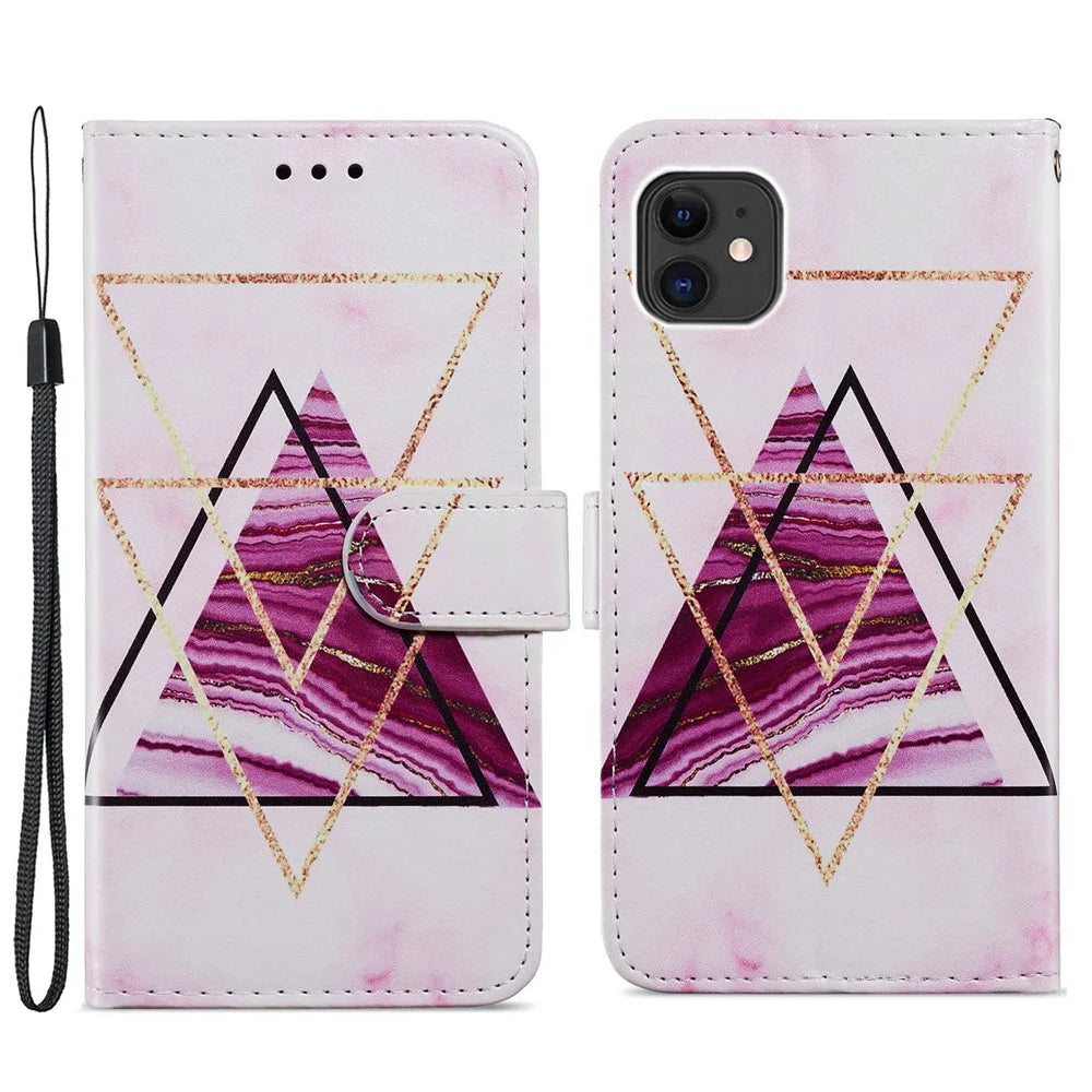 Pattern Printing Wallet Design Magnetic Clasp Leather Phone Case Cover with Stand for iPhone 11 6.1 inch - Tri-color Marble - 1
