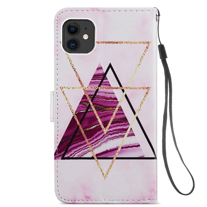 Pattern Printing Wallet Design Magnetic Clasp Leather Phone Case Cover with Stand for iPhone 11 6.1 inch - Tri-color Marble - 3
