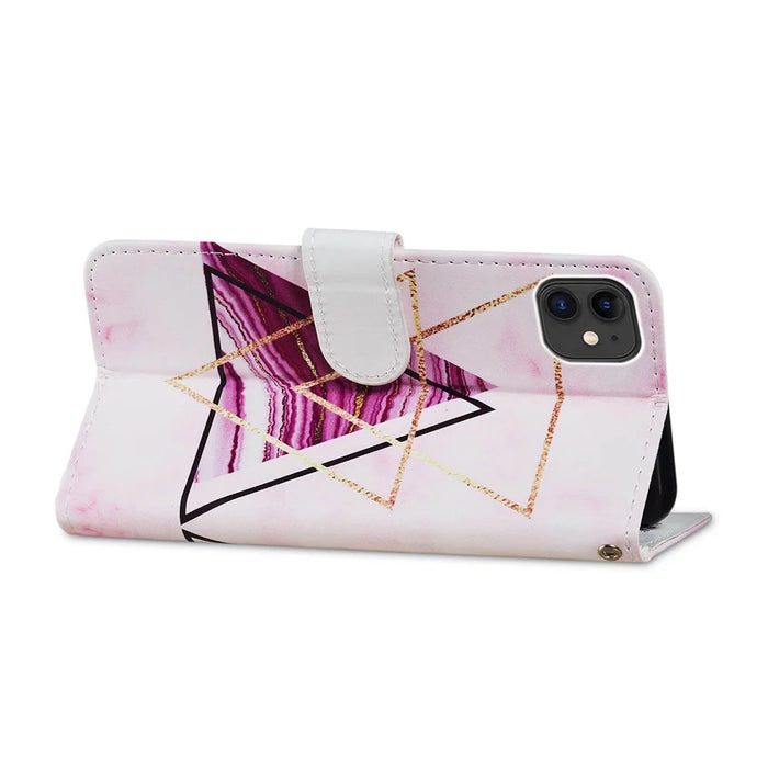 Pattern Printing Wallet Design Magnetic Clasp Leather Phone Case Cover with Stand for iPhone 11 6.1 inch - Tri-color Marble - 5