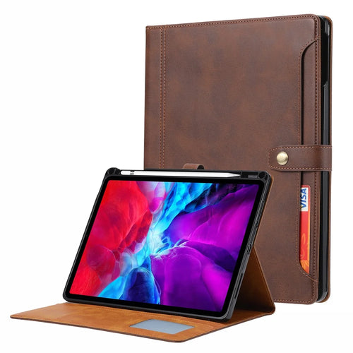 Stand Wallet Design Leather Tablet Protective Case Cover with Pen Slot for iPad Pro 12.9-inch (2021) - Brown - 1