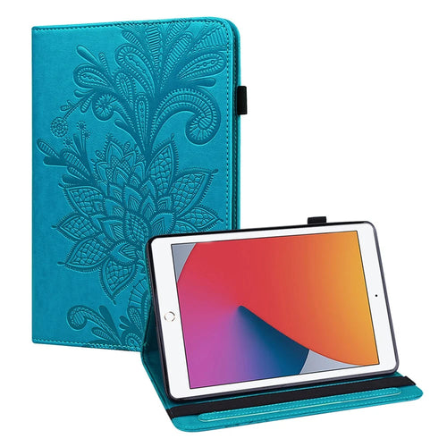 Wallet Stand Design Cover Imprint Flower Pattern Leather Tablet Case for iPad 10.2 (2021)/(2020)/(2019) - Blue - 1
