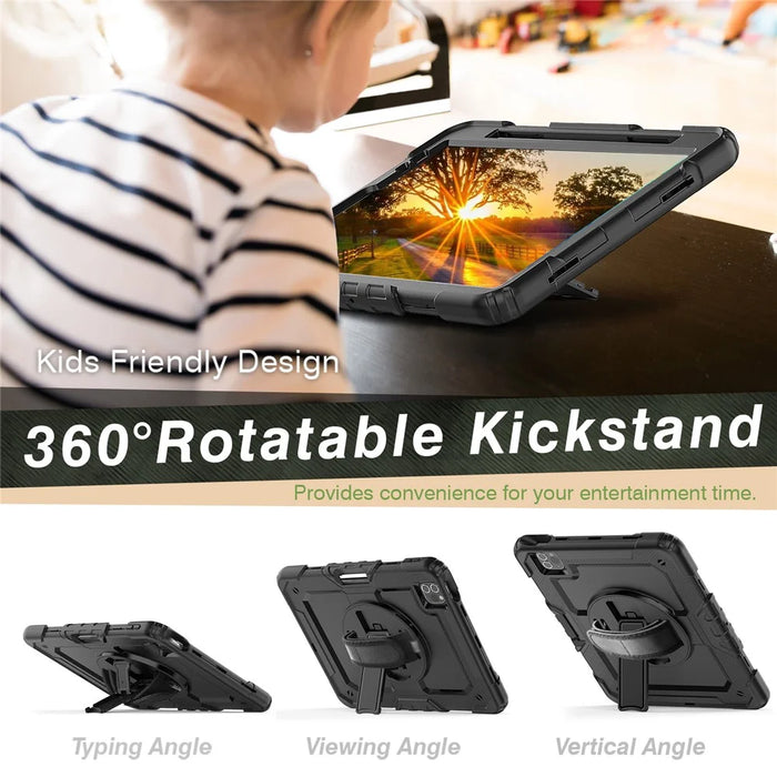 Rugged Heavy Duty PC + Silicone Shockproof 360° Rotating Kickstand Cover with Handle Hand Grip and Shoulder Strap for iPad Pro 11-inch (2021) / (2022) - Black - 2
