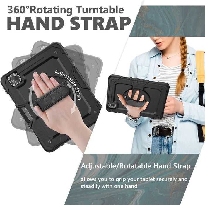 Rugged Heavy Duty PC + Silicone Shockproof 360° Rotating Kickstand Cover with Handle Hand Grip and Shoulder Strap for iPad Pro 11-inch (2021) / (2022) - Black - 4