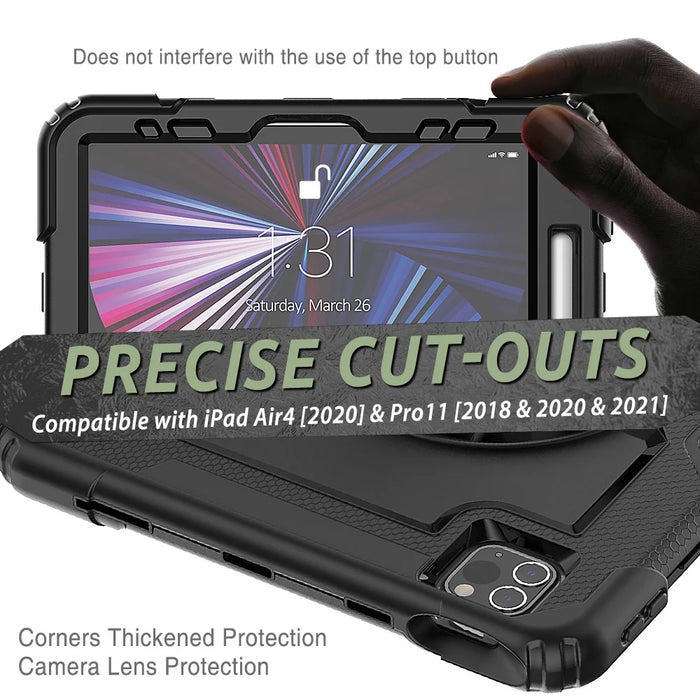 Rugged Heavy Duty PC + Silicone Shockproof 360° Rotating Kickstand Cover with Handle Hand Grip and Shoulder Strap for iPad Pro 11-inch (2021) / (2022) - Black - 7