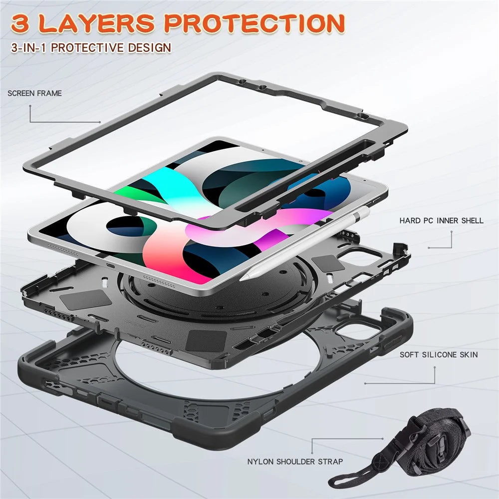 PC + Silicone Case with Strap for iPad Air 11 (2026) / (2025) / (2024) / Air (2020) / (2022) / Pro 11 (2022) / (2021) / (2020) / (2018) - Black / Black - 2