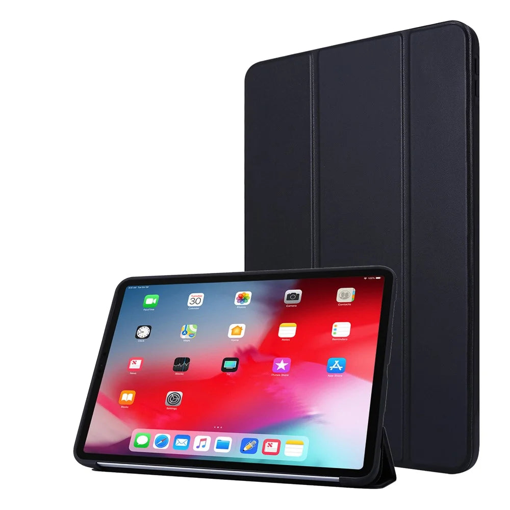 Tri-fold Stand Silicone + PU Leather Tablet Case Cover for iPad Pro 11-inch (2021) - Black - 1