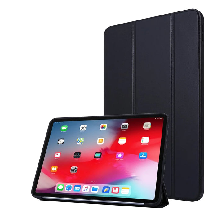Tri-fold Stand Silicone + PU Leather Tablet Case Cover for iPad Pro 11-inch (2021) - Black - 1