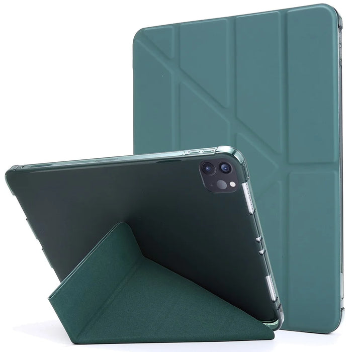 Deformable Stand Leather Tablet Case with Auto Wake/Sleep Function for iPad Pro 12.9-inch (2021) - Dark Green - 1