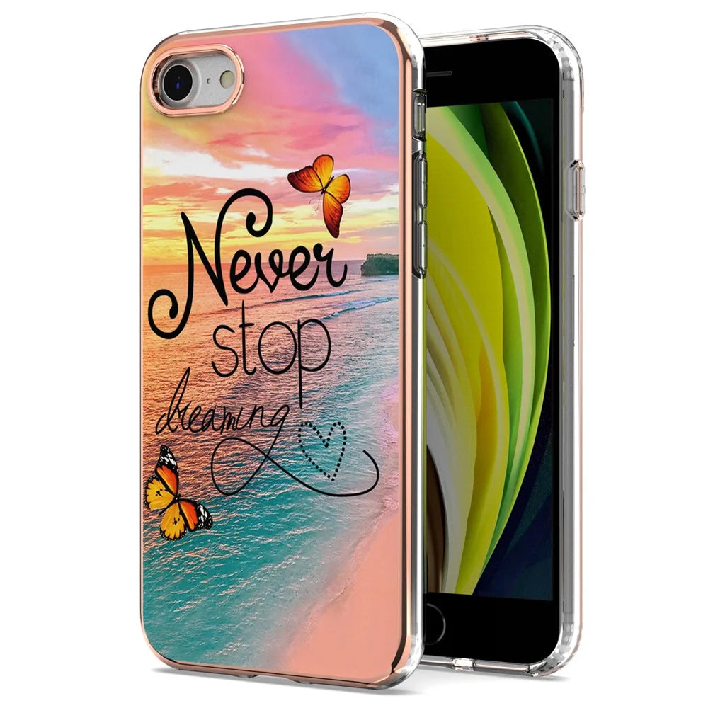 For iPhone 7 / 8 / SE (2020) / SE (2022) TPU Cases IMD Pattern Electroplating Soft Phone Back Cover - Never Stop Dreaming - 1